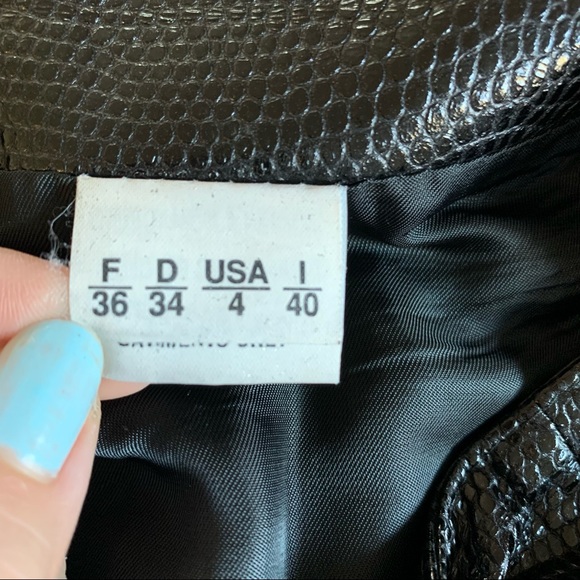 VINTAGE Black Crocodile 100% Italian Leather Multi Zipper Mini Skirt size 4 - Picture 7 of 7